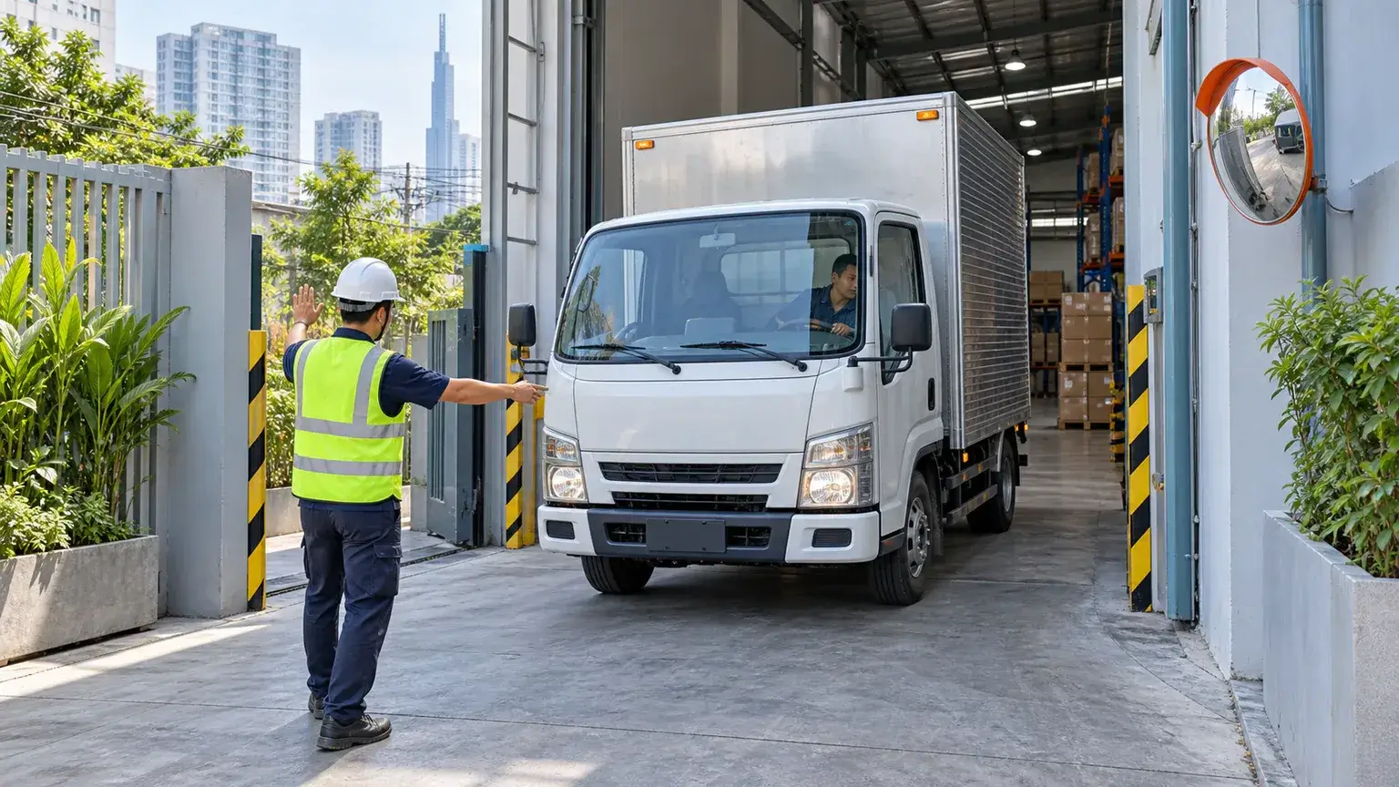 Kiểm tra kích thước và khoảng trống khi xe tải ra vào kho