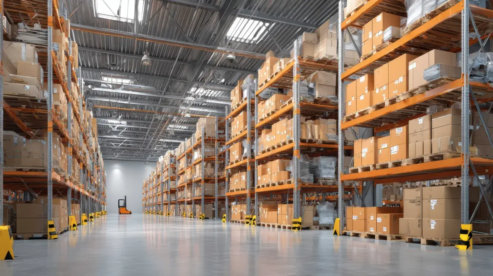 A warehouse with rows of pallet racking and clearly marked locations