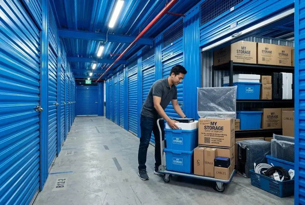 Vận chuyển thiết bị IT bằng xe đẩy vào khoang kho tự quản MyStorage